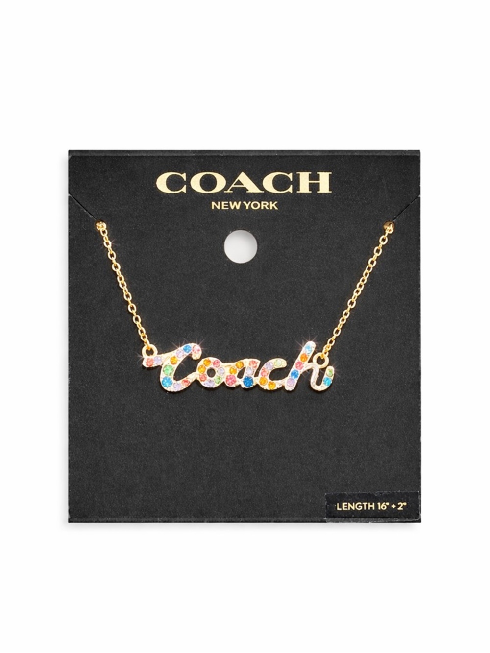 COACH Gold Tone Multicolor Crystal Signature Script Necklace NWT